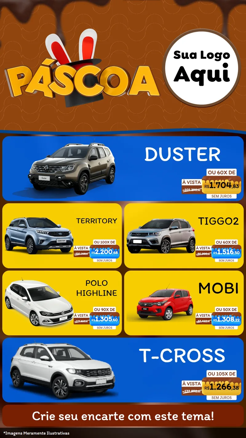 Modelo de TV para TV Vertical com o tema Páscoa para Concessionaria de Carros