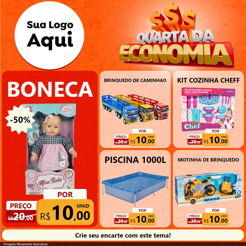 Modelo de Rede Social para Feed Facebook com o tema Quarta da Economia para Brinquedos