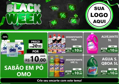Modelo de Encarte para Encarte A4 Horizontal com o tema Black Week para Produtos de Limpeza