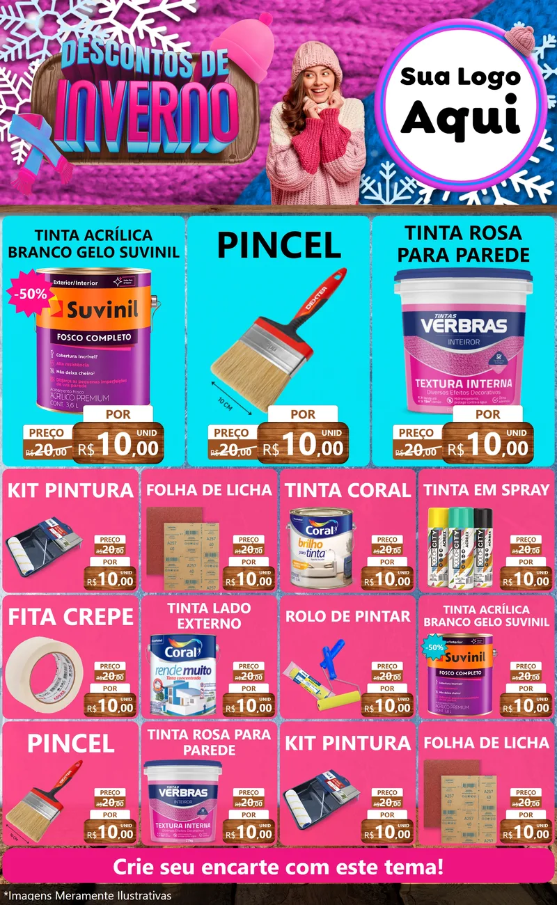 Modelo de Encarte para Encarte Grande com o tema Descontos de Inverno para Tintas e Ferramentas