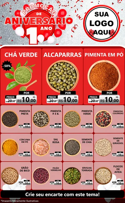 Modelo de Encarte para Encarte Grande com o tema Promoção de Aniversário - 1 Ano para Produtos Naturais