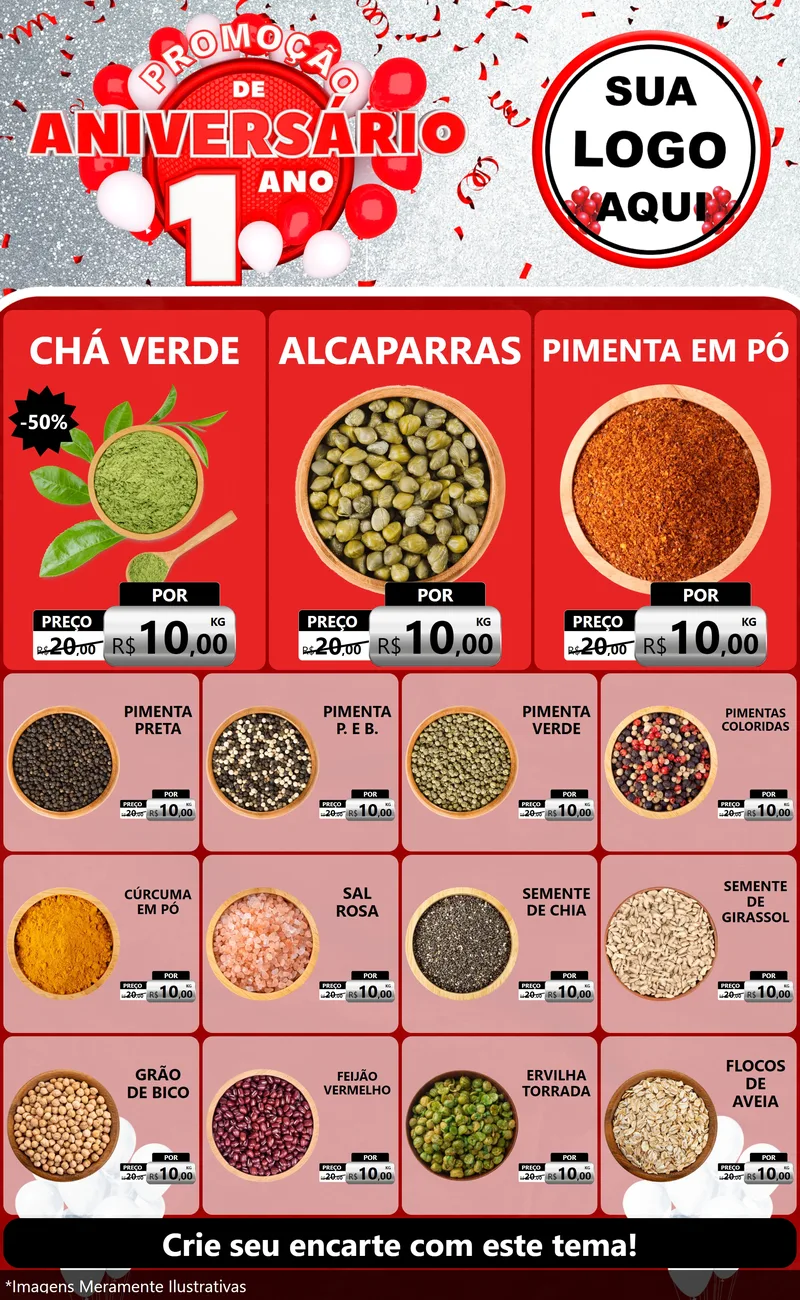 Modelo de Encarte para Encarte Grande com o tema Promoção de Aniversário - 1 Ano para Produtos Naturais