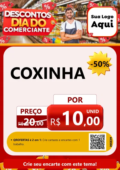 Modelo de Cartaz para Cartaz A4 Vertical com o tema Descontos Dia do Comerciante para Salgadaria