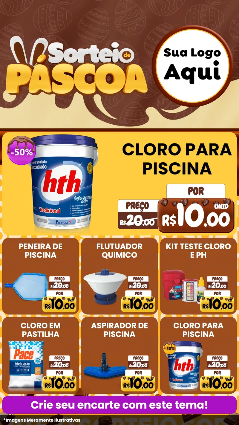 Modelo de Rede Social para Stories com o tema Sorteio de Páscoa para Produtos para Piscina