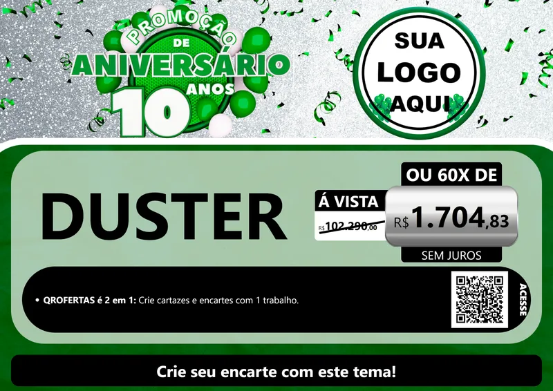 Modelo de Cartaz para Cartaz A4 Horizontal com o tema Promoção de Aniversário - 10 Anos para Concessionaria de Carros