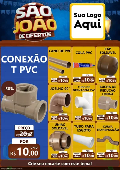 Modelo de Encarte para Encarte A4 Vertical com o tema São João Ofertas Imbatíveis! - Junina para Tubos e conexões