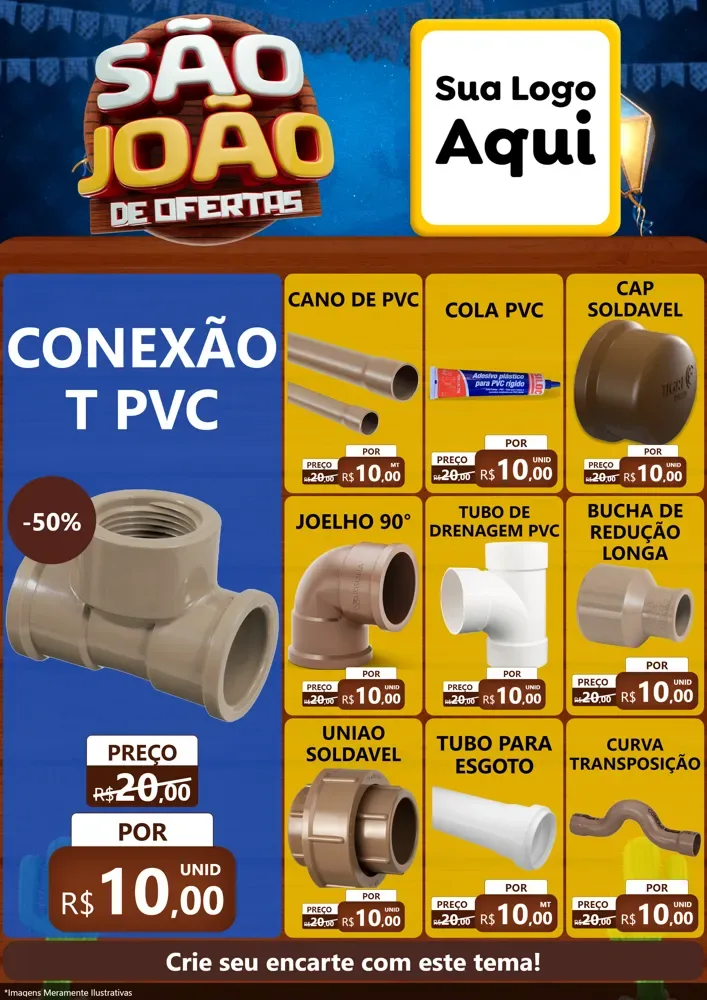 Modelo de Encarte para Encarte A4 Vertical com o tema São João Ofertas Imbatíveis! - Junina para Tubos e conexões