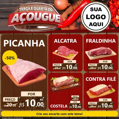 Modelo de Rede Social para Feed Facebook com o tema Terça e Quarta do Açougue para Açougue