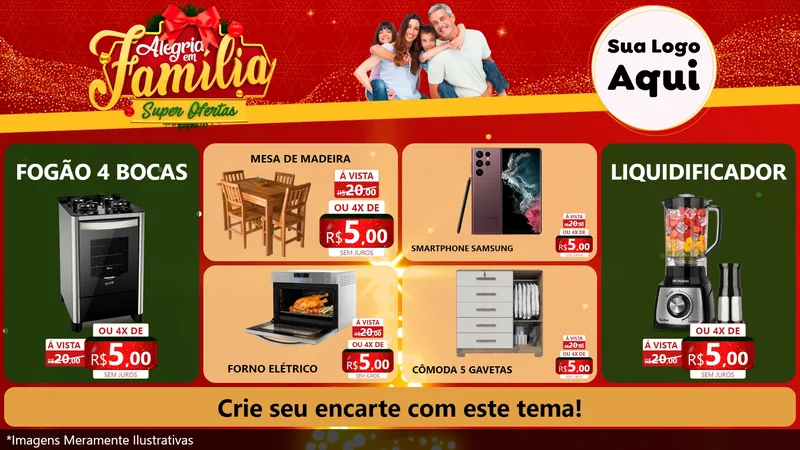 Modelo de TV para TV Horizontal com o tema Alegria em Família Super Ofertas - Natal para Móveis e Eletro