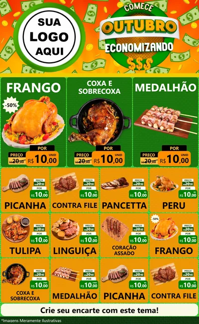 Modelo de Encarte para Encarte Grande com o tema Comece Outubro Economizando para Assados