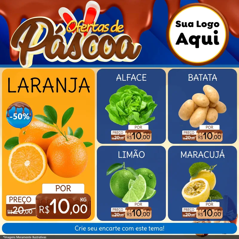 Modelo de Rede Social para Feed Facebook com o tema Ofertas de Páscoa para Hortifrúti