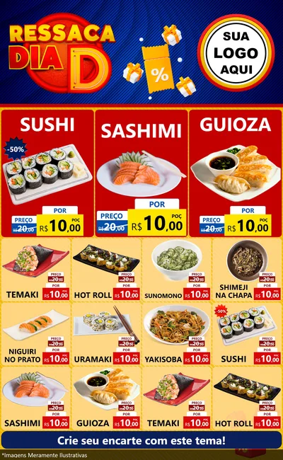 Modelo de Encarte para Encarte Grande com o tema Ressaca Dia D para Comida japonesa