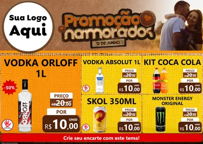 Modelo de Encarte para Encarte A4 Horizontal com o tema Promoção Namorados para Distribuidora de bebidas