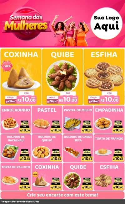 Modelo de Encarte para Encarte Grande com o tema Semana das Mulheres para Salgadaria