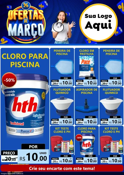 Modelo de Encarte para Encarte A4 Vertical com o tema Ofertas de Março para Produtos para Piscina