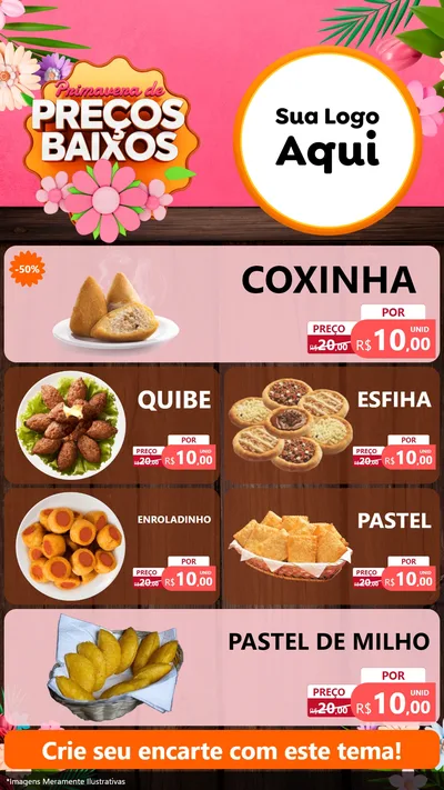 Modelo de TV para TV Vertical com o tema Primavera de Preços Baixos para Salgadaria