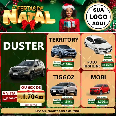 Modelo de Rede Social para Feed Facebook com o tema Ofertas de Natal para Concessionaria de Carros