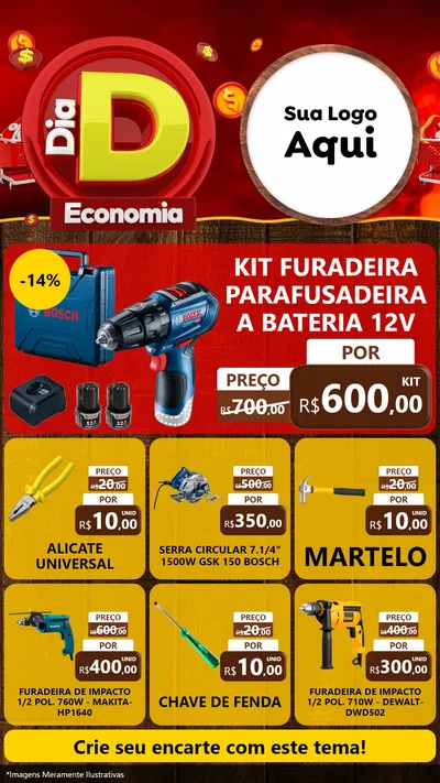 Modelo de Rede Social para Stories com o tema Dia D Economia para Maquinas e Ferramentas