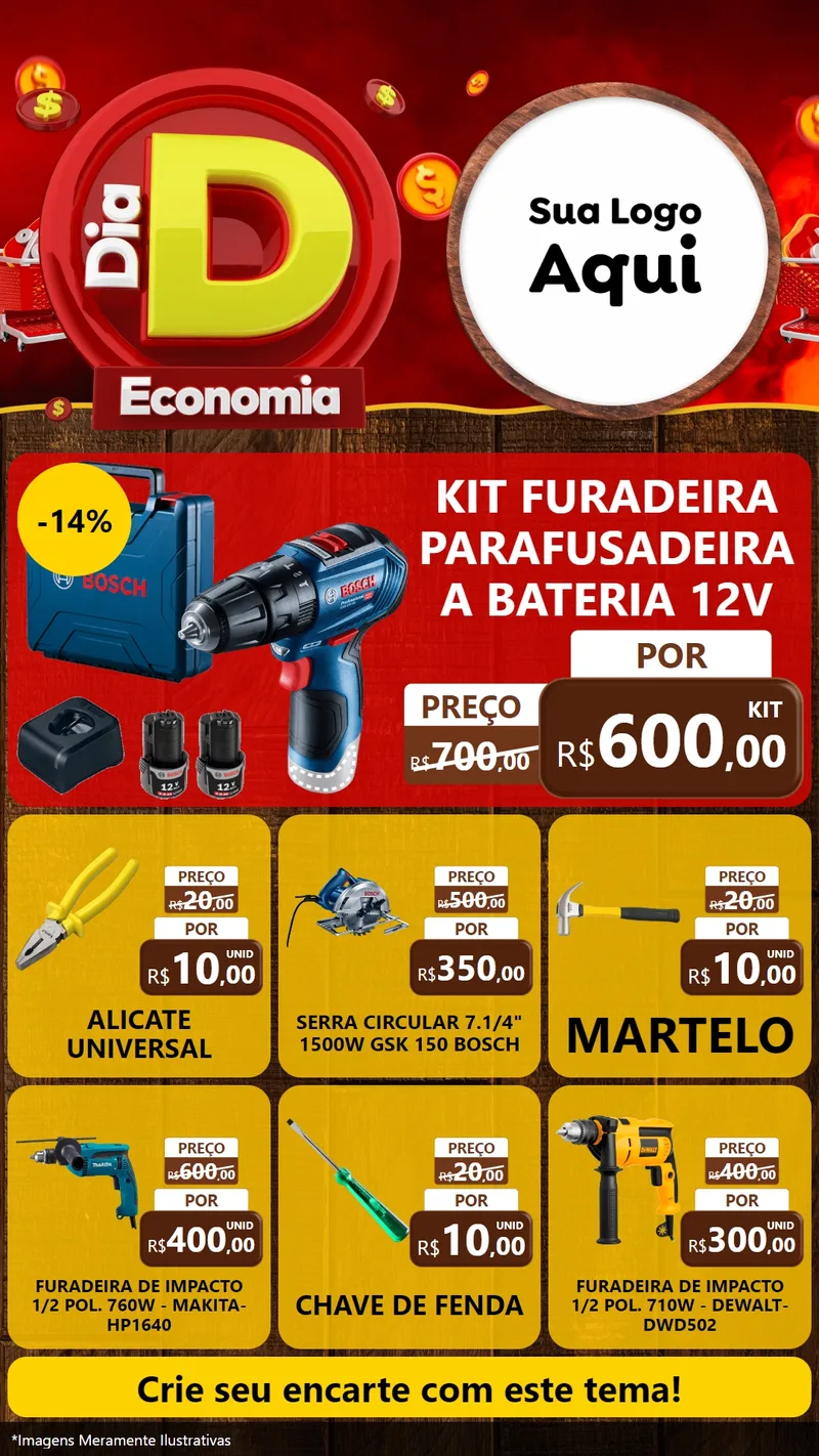 Modelo de Rede Social para Stories com o tema Dia D Economia para Maquinas e Ferramentas