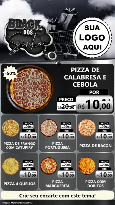 Modelo de Rede Social para Stories com o tema Black dos Sonhos para Pizzaria