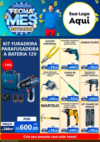 Modelo de Encarte para Encarte A4 Vertical com o tema Operação Fecha Mês Setembro para Maquinas e Ferramentas