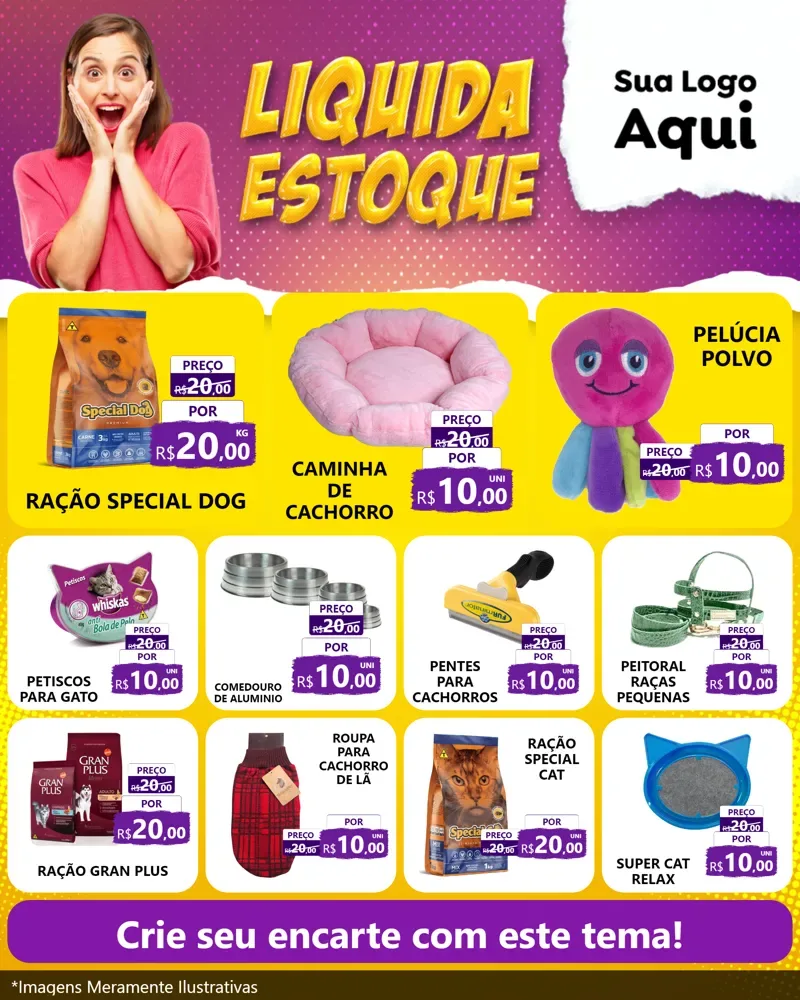 Modelo de Rede Social para Feed Instagram com o tema Liquida estoque para Pet Shop