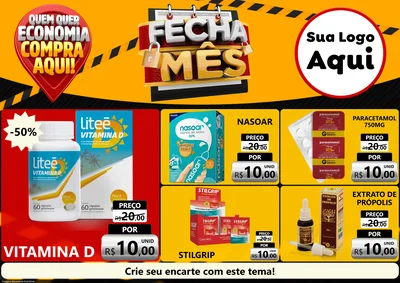 Modelo de Encarte para Encarte A4 Horizontal com o tema Fecha Mês para Farmácia