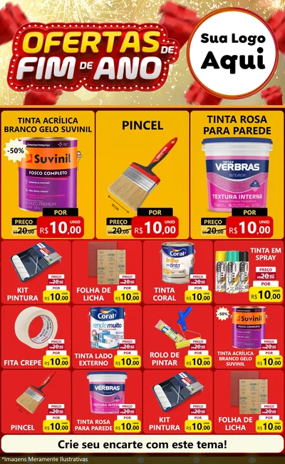 Modelo de Encarte para Encarte Grande com o tema Ofertas de Fim de Ano para Tintas e Ferramentas