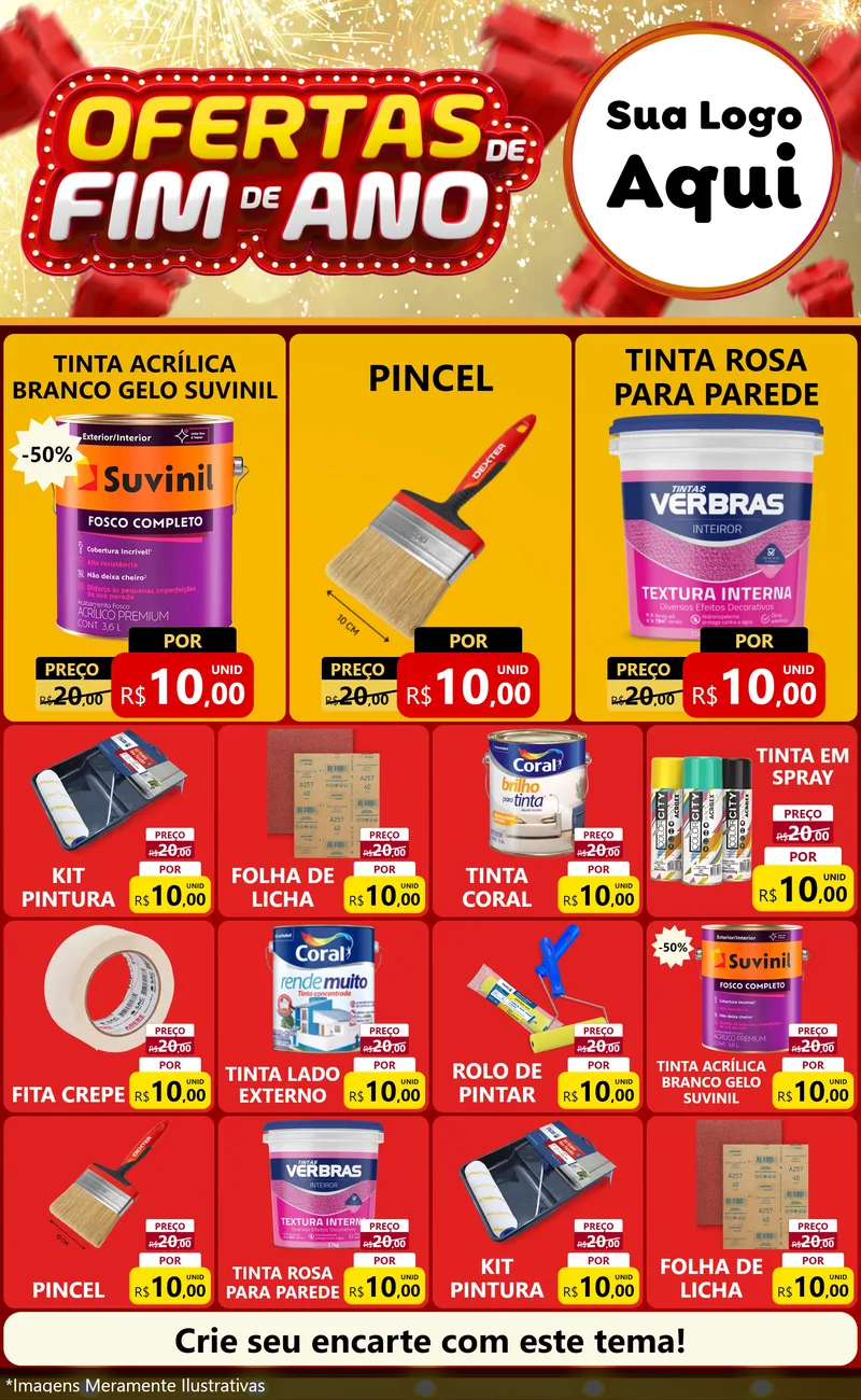 Modelo de Encarte para Encarte Grande com o tema Ofertas de Fim de Ano para Tintas e Ferramentas
