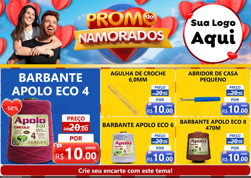 Modelo de Encarte para Encarte A4 Horizontal com o tema Promo dos Namorados para Armarinho e Aviamentos