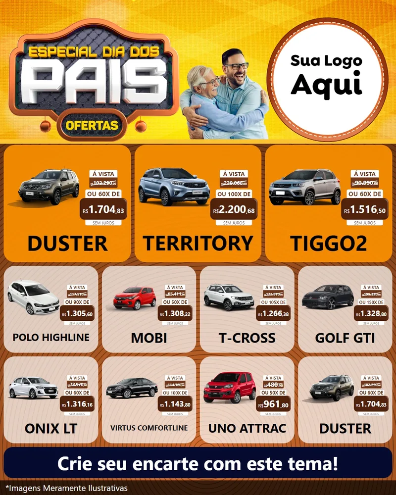 Modelo de Rede Social para Feed Instagram com o tema Especial Dia dos Pais para Concessionaria de Carros