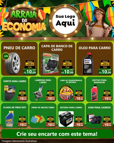 Modelo de Rede Social para Feed Instagram com o tema Arraiá de Economia para Auto peças