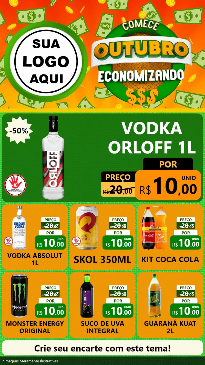 Modelo de Rede Social para Stories com o tema Comece Outubro Economizando para Distribuidora de bebidas
