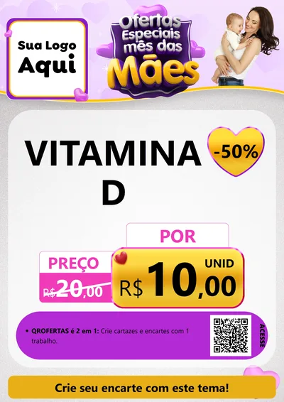 Modelo de Cartaz para Cartaz A4 Vertical com o tema Ofertas Especiais - Mês das Mães para Farmácia