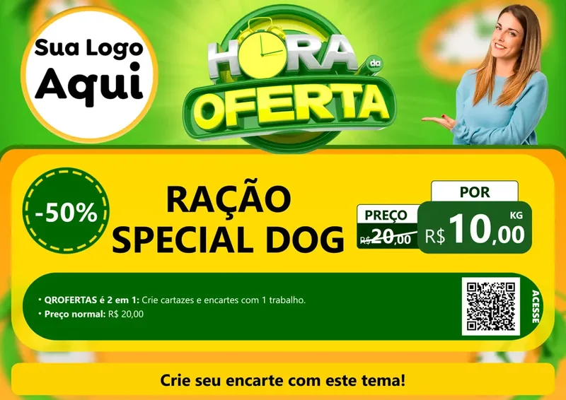 Modelo de Cartaz para Cartaz A4 Horizontal com o tema Hora da Oferta para Pet Shop
