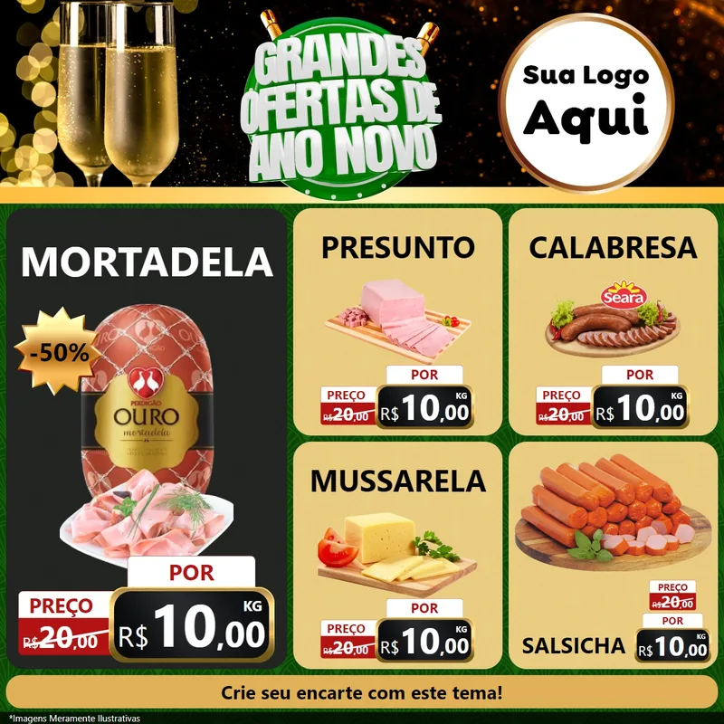 Modelo de Rede Social para Feed Facebook com o tema Grandes Ofertas de Ano Novo para Frios e Laticínios