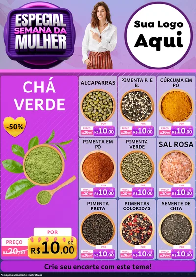 Modelo de Encarte para Encarte A4 Vertical com o tema Especial Semana da Mulher para Produtos Naturais
