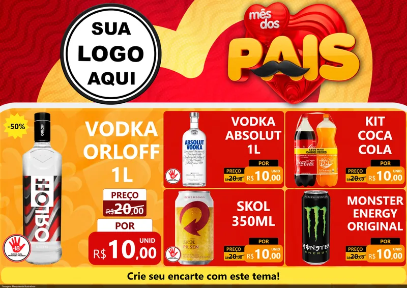Modelo de Encarte para Encarte A4 Horizontal com o tema Mês Dos Pais para Distribuidora de bebidas