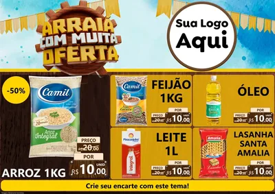 Modelo de Encarte para Encarte A4 Horizontal com o tema Ofertas de São João - Junina para Supermercado