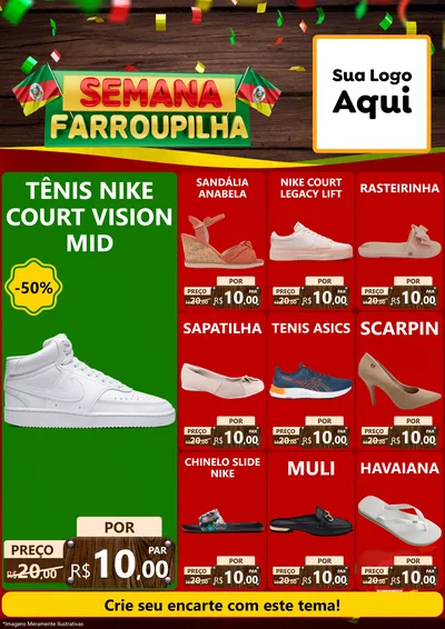 Modelo de Encarte para Encarte A4 Vertical com o tema Semana Farroupilha para Calçados