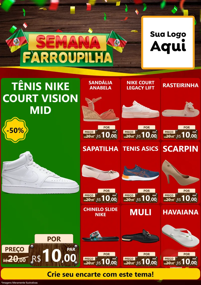 Modelo de Encarte para Encarte A4 Vertical com o tema Semana Farroupilha para Calçados
