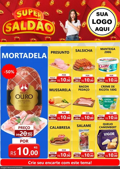 Modelo de Encarte para Encarte A4 Vertical com o tema Super Saldão para Frios e Laticínios