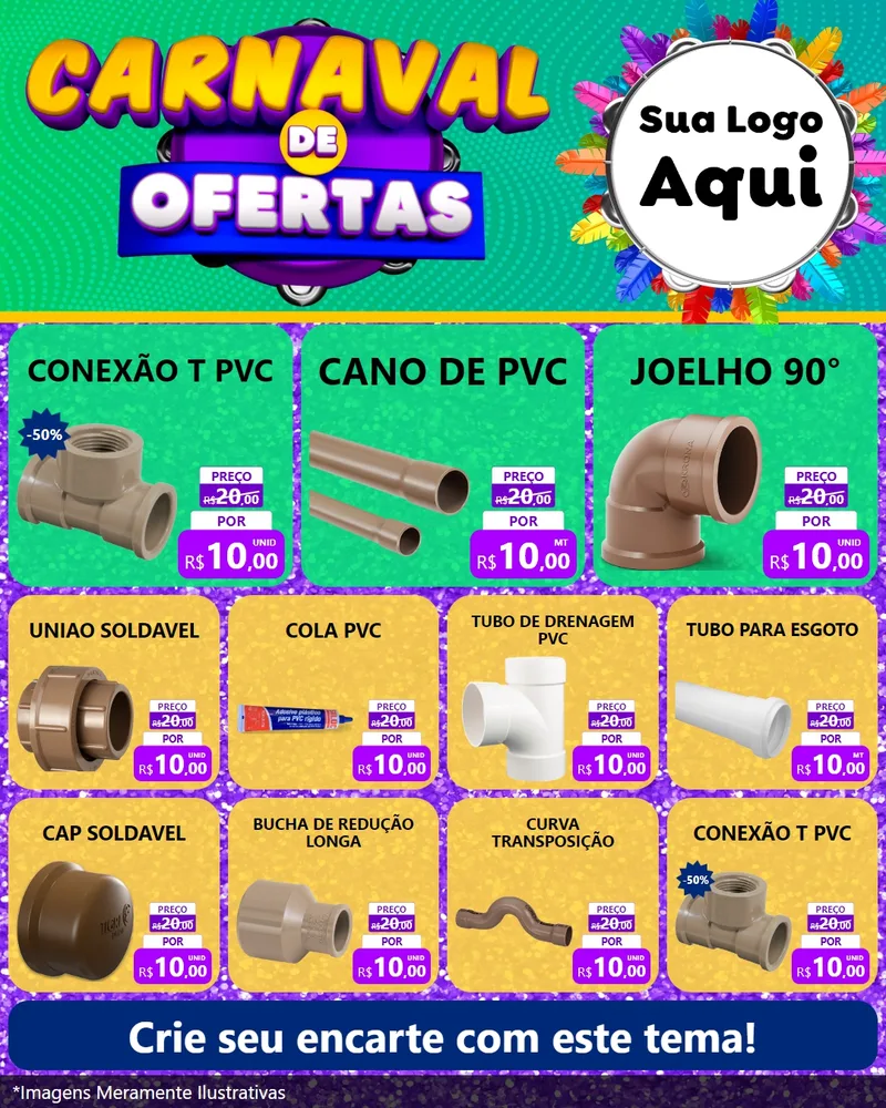 Modelo de Rede Social para Feed Instagram com o tema Carnaval de Ofertas para Tubos e conexões