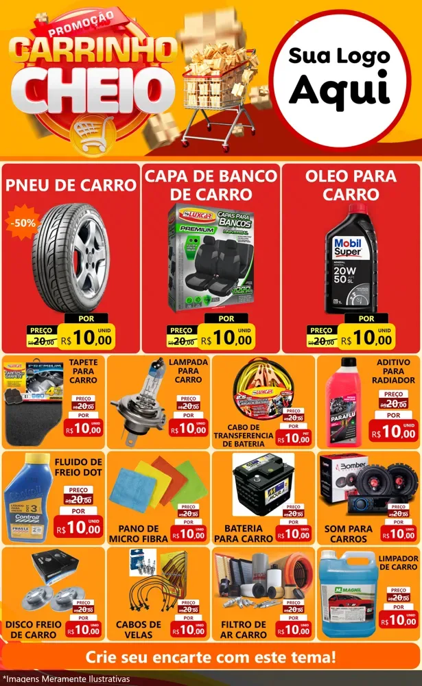 Modelo de Encarte para Encarte Grande com o tema Promoção carrinho cheio para Auto peças