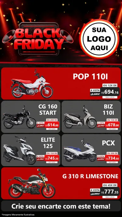 Modelo de TV para TV Vertical com o tema Black Friday para Concessionaria de Motos