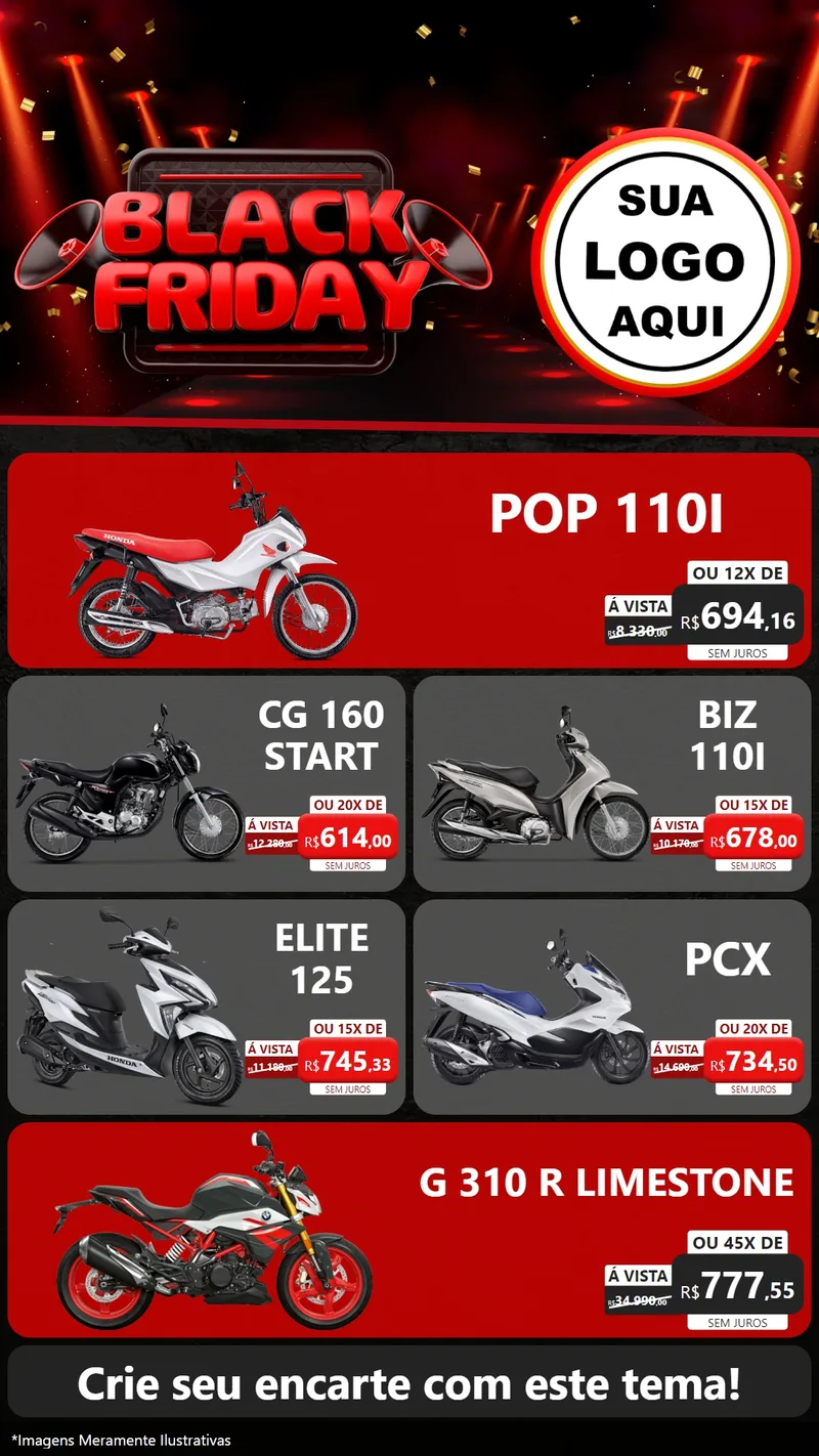 Modelo de TV para TV Vertical com o tema Black Friday para Concessionaria de Motos