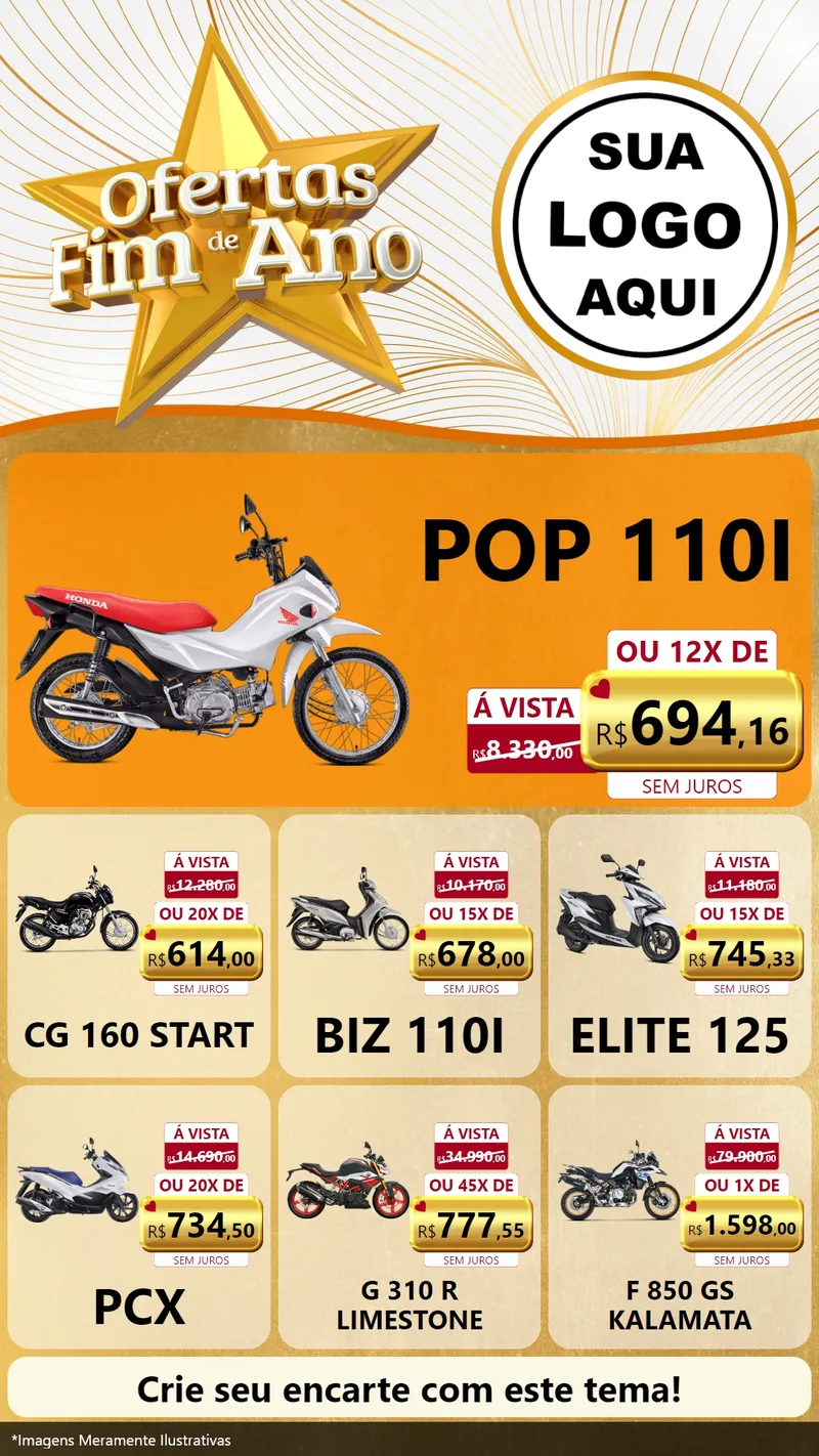 Modelo de Rede Social para Stories com o tema Ofertas Fim de Ano para Concessionaria de Motos