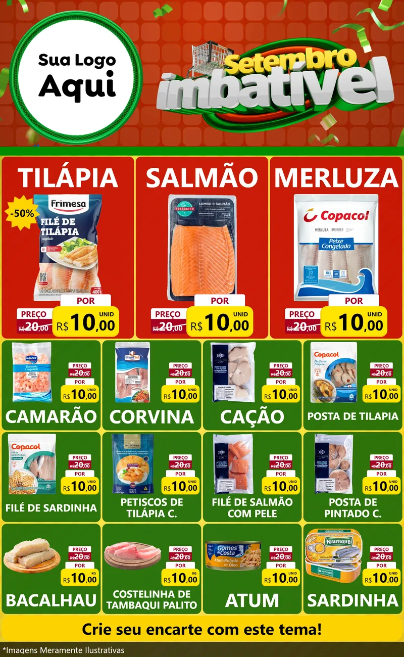 Modelo de Encarte para Encarte Grande com o tema Setembro Imbatível para Peixaria