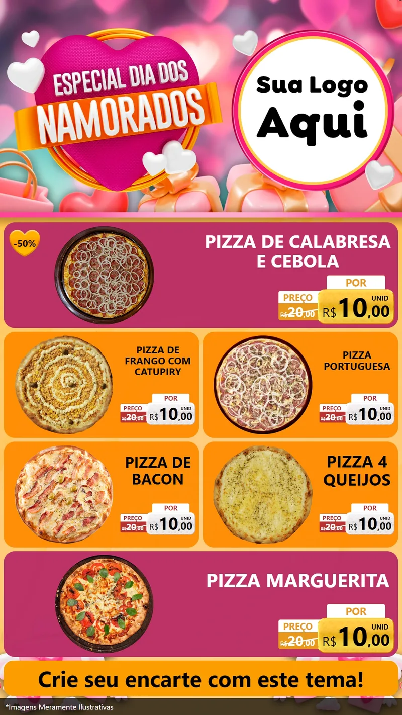 Modelo de TV para TV Vertical com o tema Especial Dia dos Namorados para Pizzaria