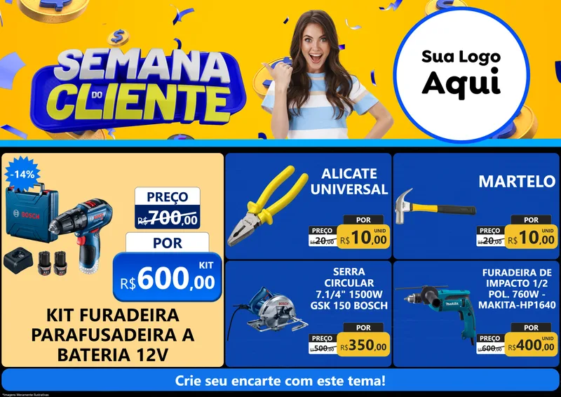 Modelo de Encarte para Encarte A4 Horizontal com o tema Semana do Cliente para Maquinas e Ferramentas